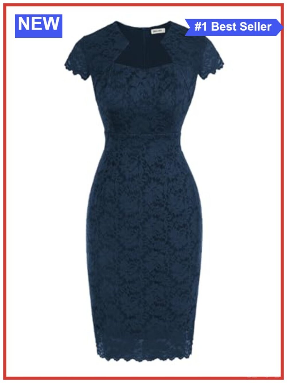 Lace Cocktail Dress Cap Sleeve Bodycon Square Neck Below Knee Women's